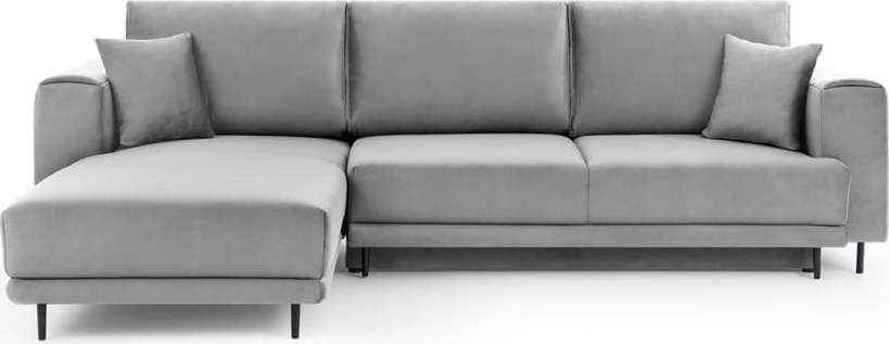 Světle šedá sametová rozkládací/s úložným prostorem rohová pohovka (levý roh/s lenoškou) Dalia – ELTAP ELTAP