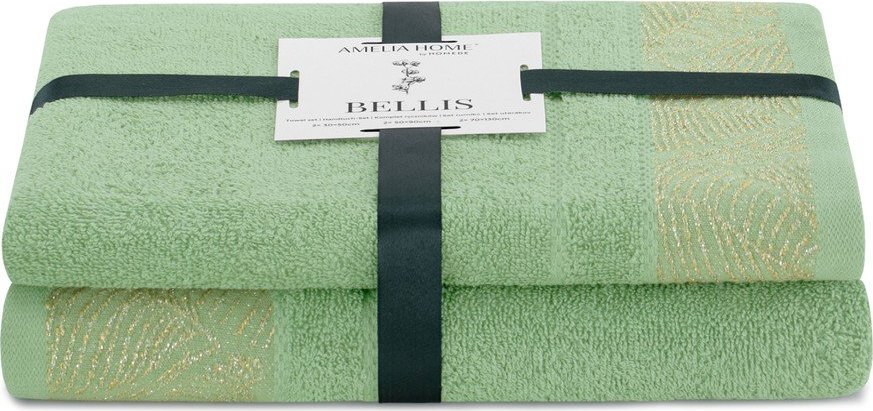 Světle zelené froté bavlněné ručníky a osušky v sadě 2 ks Bellis – Restilo Restilo