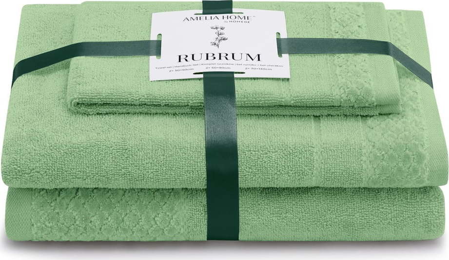 Světle zelené froté bavlněné ručníky a osušky v sadě 3 ks Rubrum – Restilo Restilo