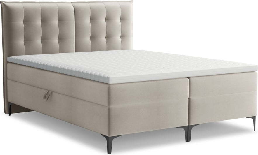 Taupe boxspring postel s úložným prostorem 140x200 cm Mikana – Makamii Makamii