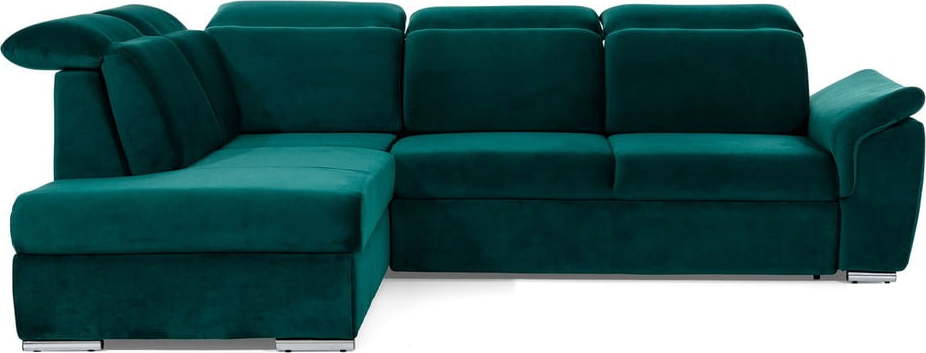 Zelená sametová rozkládací/s úložným prostorem rohová pohovka (levý roh/do L) Loreto – ELTAP ELTAP