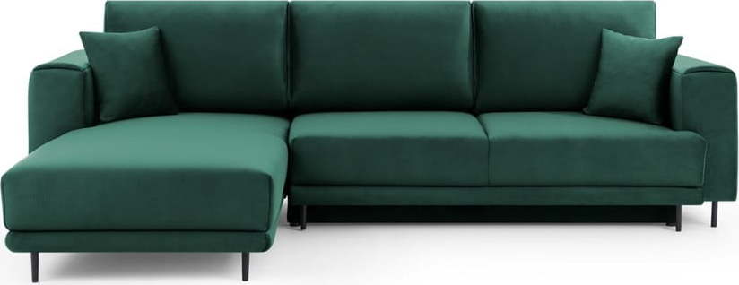 Zelená sametová rozkládací/s úložným prostorem rohová pohovka (levý roh/s lenoškou) Dalia – ELTAP ELTAP