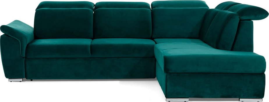 Zelená sametová rozkládací/s úložným prostorem rohová pohovka (pravý roh/do L) Loreto – ELTAP ELTAP