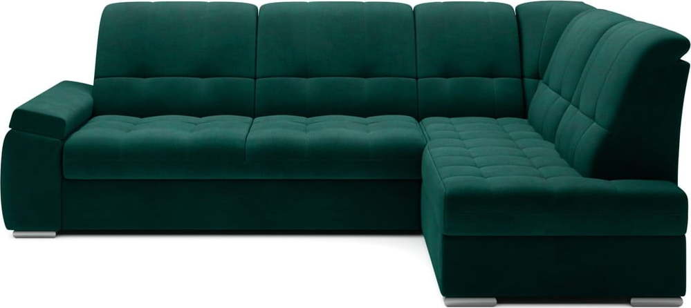 Zelená sametová rozkládací/s úložným prostorem rohová pohovka (pravý roh/do L) Sado – ELTAP ELTAP