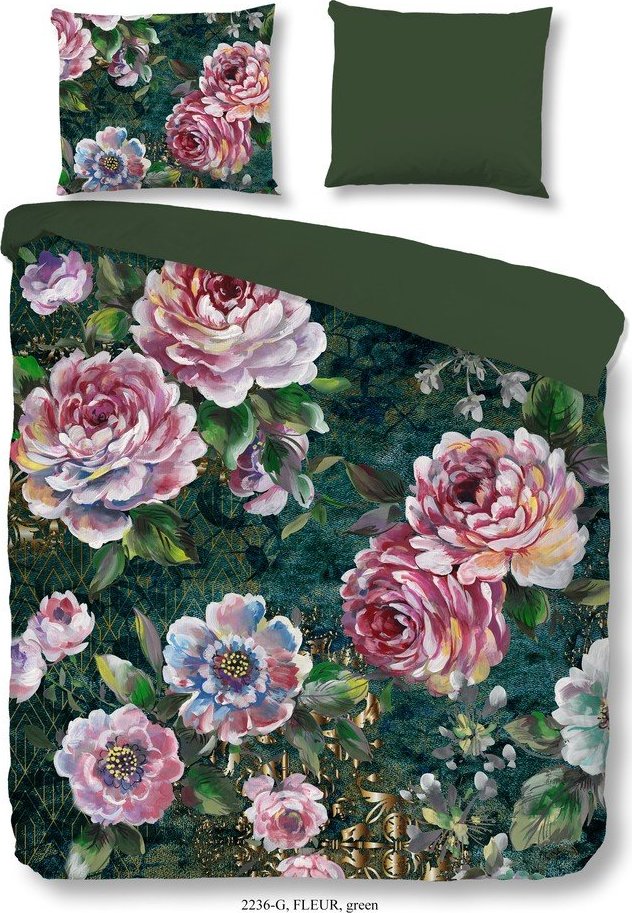 Zelené bavlněné povlečení na jednolůžko/prodloužené 140x220 cm Fleur – Good Morning GOOD MORNING