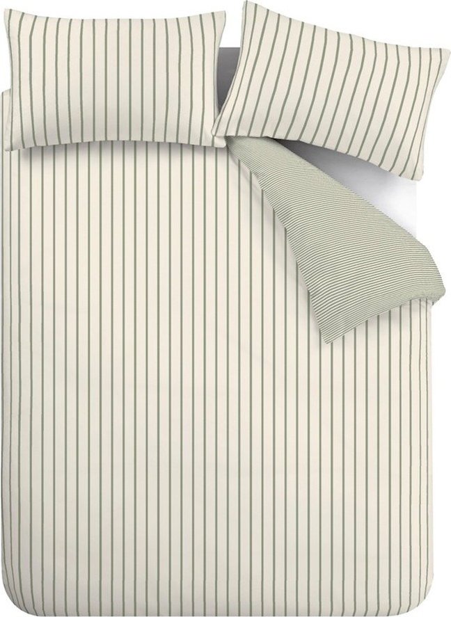 Zelené/krémové bavlněné povlečení na dvoulůžko 200x200 cm Hampton Stripe – Bianca Bianca