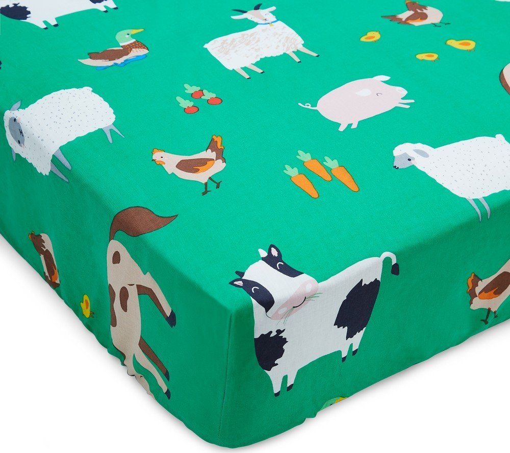Zelené napínací dětské prostěradlo do postýlky 70x140 cm Farmyard Animals – Catherine Lansfield Catherine Lansfield