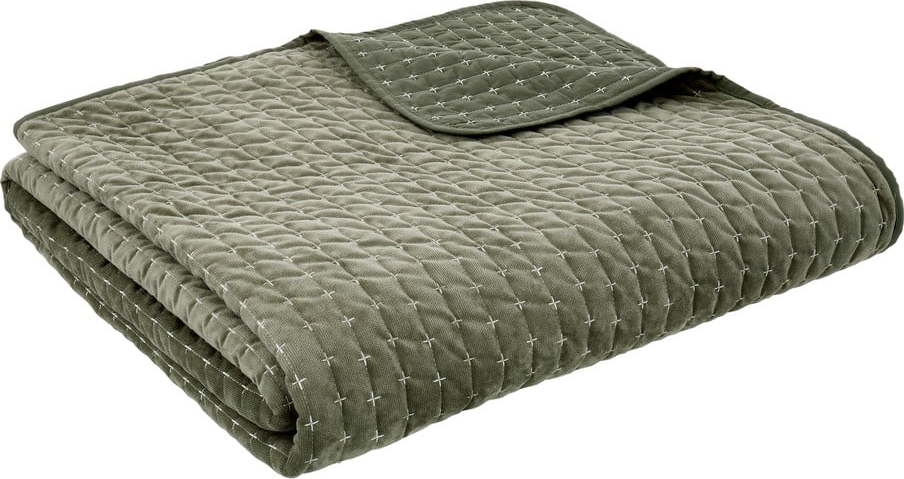 Zelený sametový prošívaný přehoz 240x260 cm Attica Velvet Embroidered – Bianca Bianca