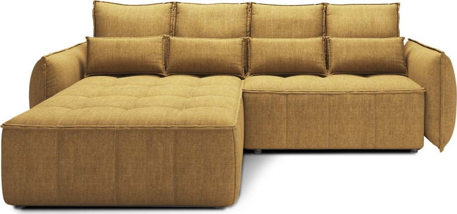 Žlutá sametová rozkládací/s úložným prostorem rohová pohovka (levý roh/s lenoškou) Campo – ELTAP ELTAP