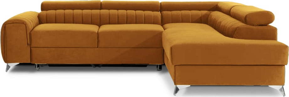 Žlutá sametová rozkládací/s úložným prostorem rohová pohovka (pravý roh/do L) Laurence – ELTAP ELTAP