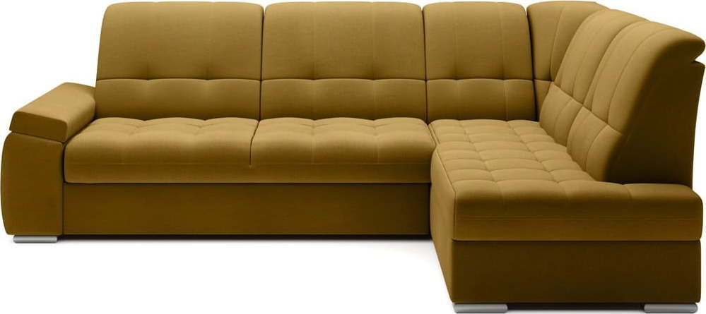 Žlutá sametová rozkládací/s úložným prostorem rohová pohovka (pravý roh/do L) Sado – ELTAP ELTAP