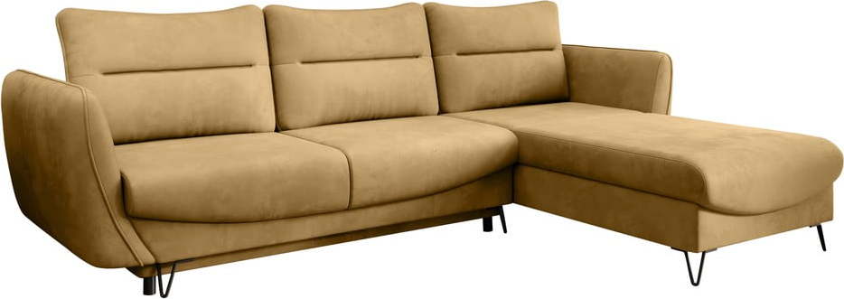 Žlutá sametová rozkládací/s úložným prostorem rohová pohovka (pravý roh/s lenoškou) Silva – ELTAP ELTAP