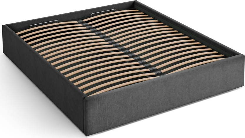 Antracitová čalouněná dvoulůžková postel s úložným prostorem/bez čela s roštem 140x200 cm Susan – Micadoni Micadoni