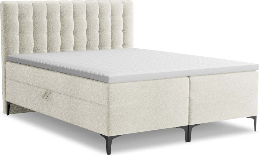 Béžová boxspring postel s úložným prostorem 180x200 cm Puhala – Makamii Makamii