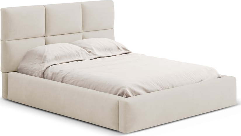 Béžová čalouněná dvoulůžková postel s úložným prostorem s roštem 200x200 cm Libera – Windsor & Co Sofas Windsor & Co Sofas