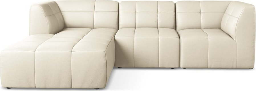 Béžová rohová pohovka z imitace kůže (levý roh/s lenoškou) Aloha – Makamii Makamii