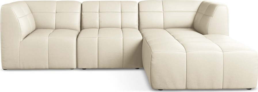 Béžová rohová pohovka z imitace kůže (pravý roh/s lenoškou) Aloha – Makamii Makamii