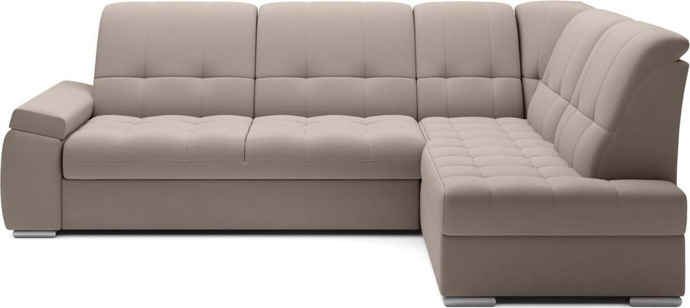 Béžová sametová rozkládací/s úložným prostorem rohová pohovka (pravý roh/do L) Sado – ELTAP ELTAP