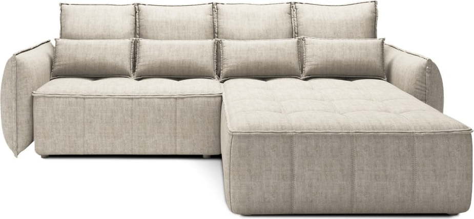 Béžová sametová rozkládací/s úložným prostorem rohová pohovka (pravý roh/s lenoškou) Campo – ELTAP ELTAP