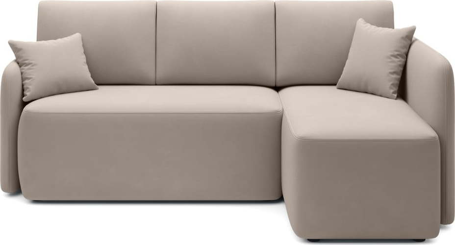 Béžová sametová rozkládací/s úložným prostorem rohová pohovka (pravý roh/s lenoškou) Hadson – ELTAP ELTAP