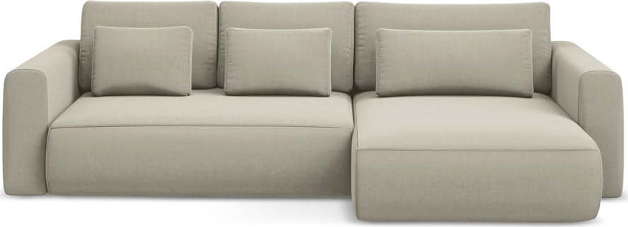 Béžová sametová rozkládací/s úložným prostorem rohová pohovka (pravý roh/s lenoškou) Kapua – Makamii Makamii