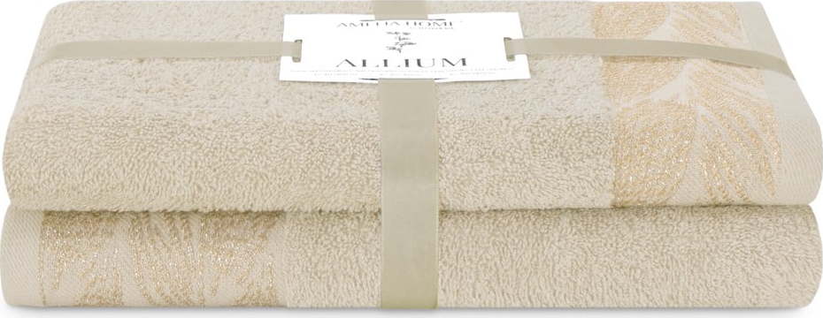 Béžové froté bavlněné ručníky a osušky v sadě 2 ks Allium – Restilo Restilo