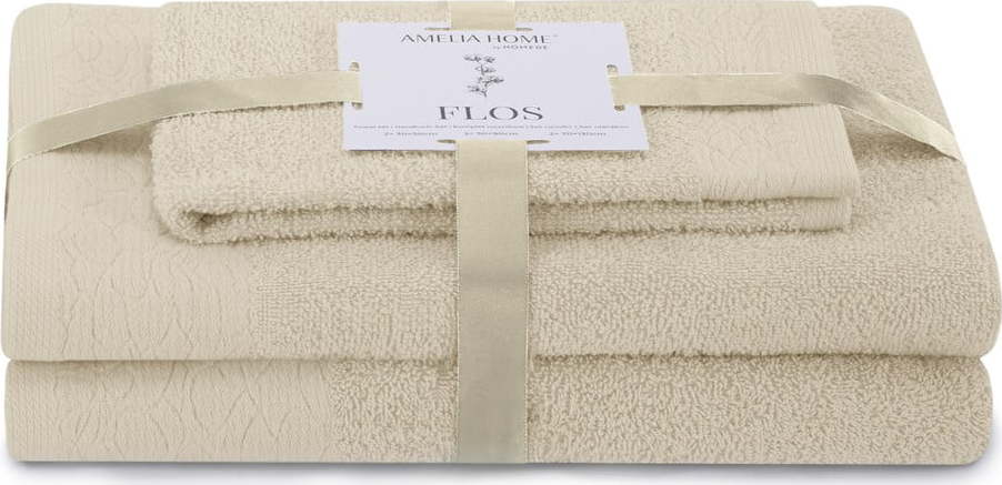 Béžové froté bavlněné ručníky a osušky v sadě 3 ks Flos – Restilo Restilo