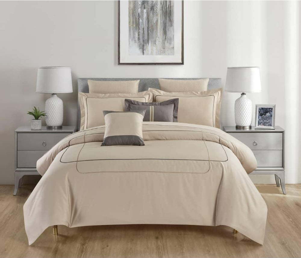 Béžové povlečení na jednolůžko z bavlny Renforcé s prostěradlem/6dílné 140x200 cm Calm of Lines – Mila Home Luxury Mila Home Luxury