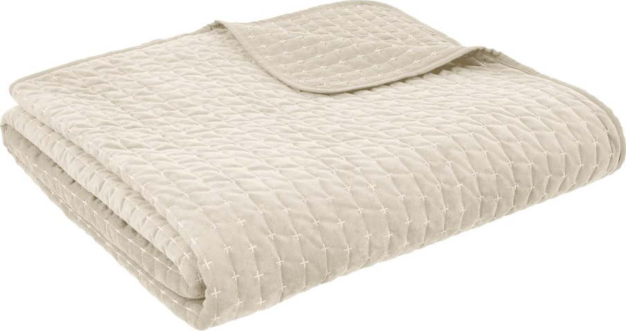 Béžový sametový prošívaný přehoz 240x260 cm Attica Velvet Embroidered – Bianca Bianca