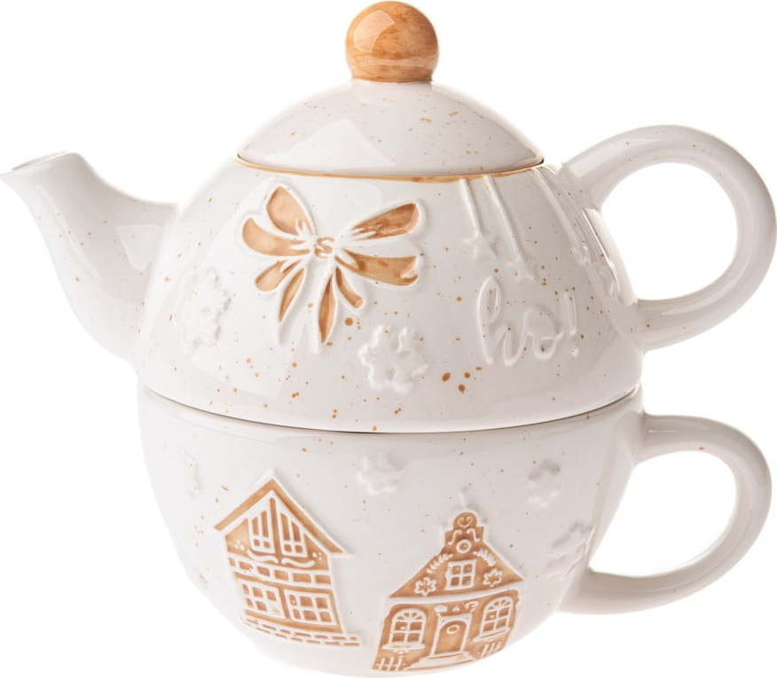Bílá keramická čajová souprava s vánočním motivem Christmas cottage – Dakls Dakls