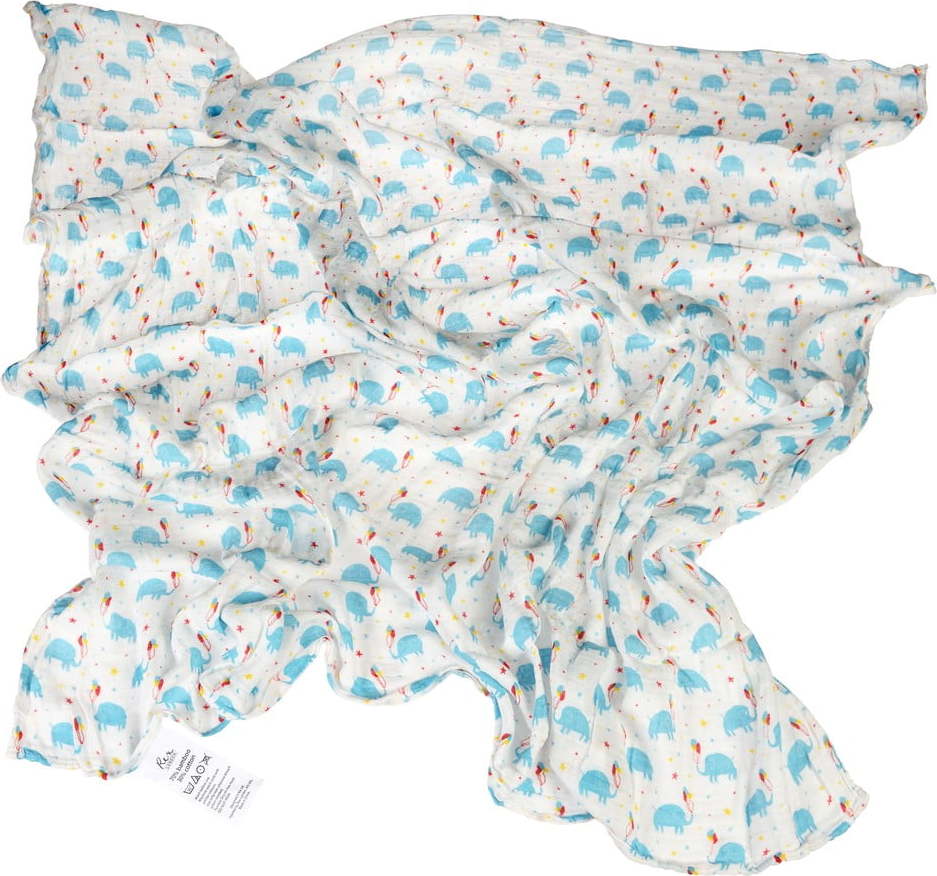 Bílá/modrá mušelínová zavinovací dětská deka 120x120 cm Elephant Party – Rex London Rex London