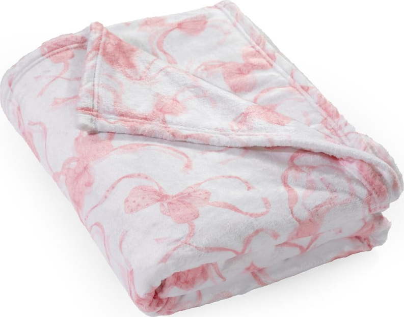 Bílá/růžová deka z mikroplyše 200x240 cm Bow – Catherine Lansfield Catherine Lansfield