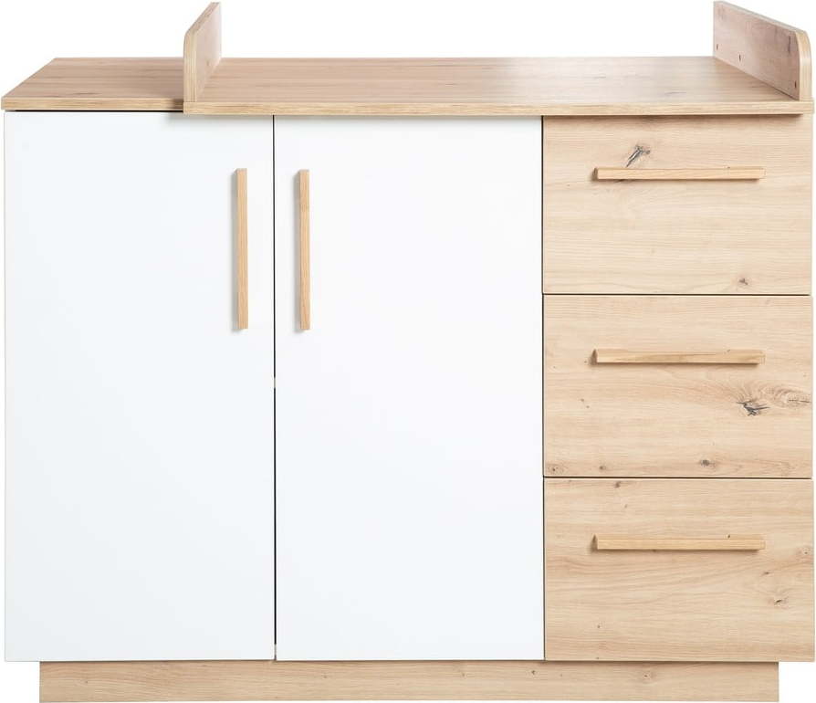 Bílá/v přírodní barvě dětská komoda v dekoru dubu s přebalovacím pultem 118x103x79 cm Lion – Roba Roba