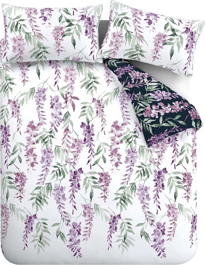 Bílé/fialové povlečení na dvoulůžko/prodloužené 230x220 cm Wisteria Floral – Catherine Lansfield Catherine Lansfield