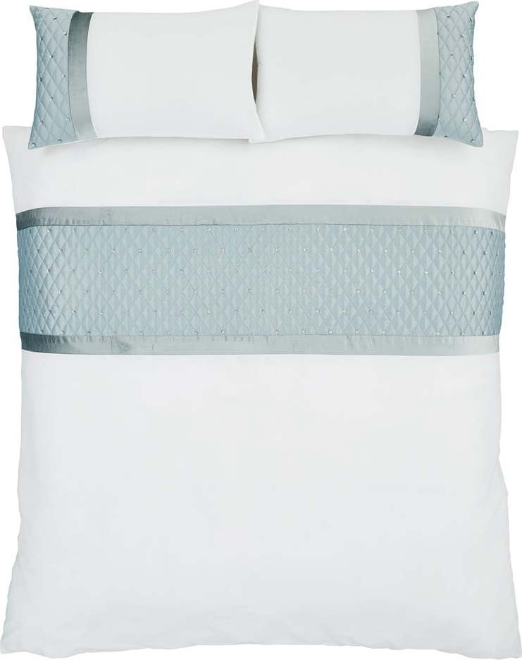 Bílé/modré povlečení na dvoulůžko/prodloužené z mikrosaténu 230x220 cm Sequin Cluster – Catherine Lansfield Catherine Lansfield