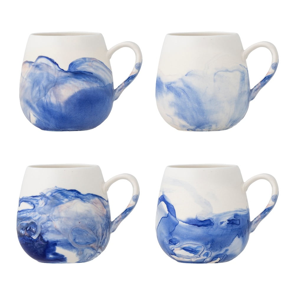 Bílé/modré šálky v sadě 4 ks z kameniny 250 ml Lyre – Bloomingville Bloomingville