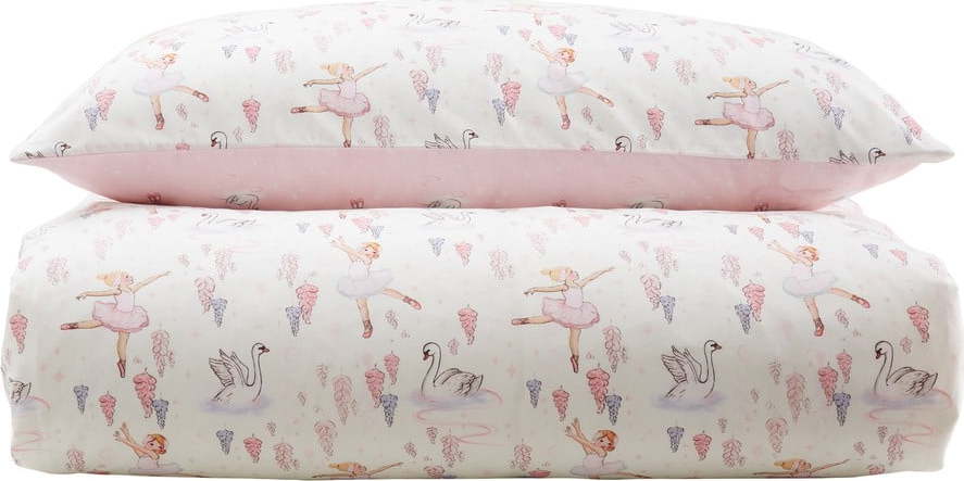Bílé/růžové bavlněné dětské povlečení na dvoulůžko 200x200 cm Ballerina – Belle & Boo Belle & Boo