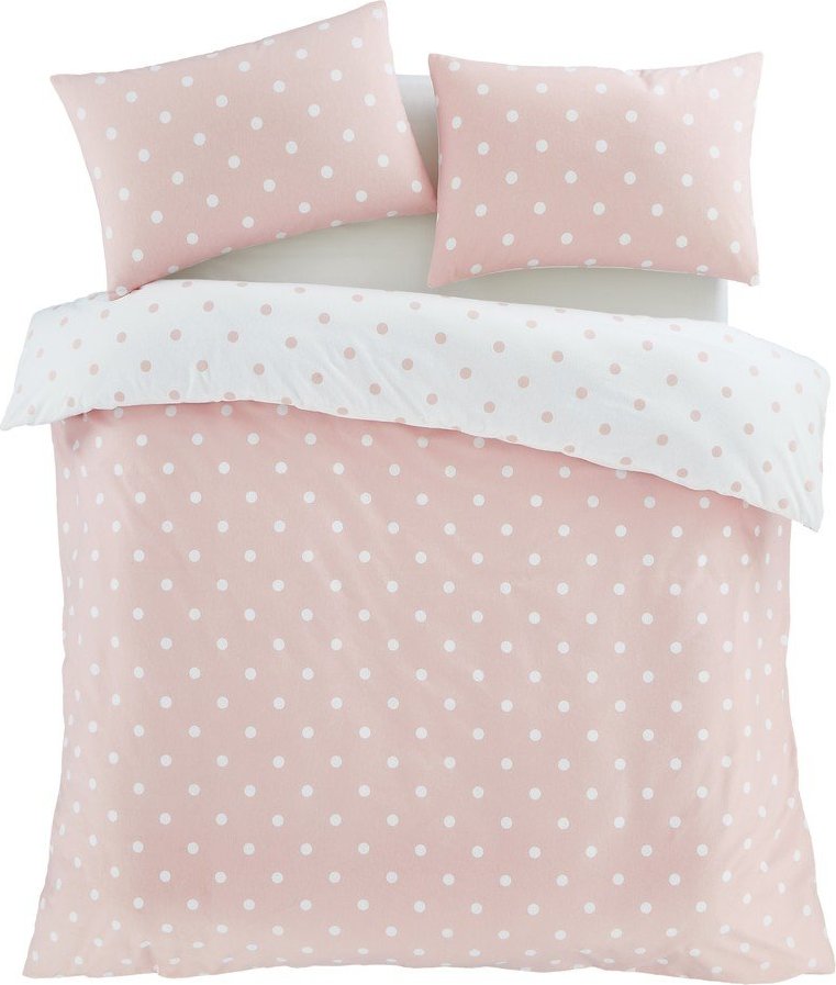 Bílé/růžové flanelové povlečení na jednolůžko 135x200 cm Polka Dot – Catherine Lansfield Catherine Lansfield