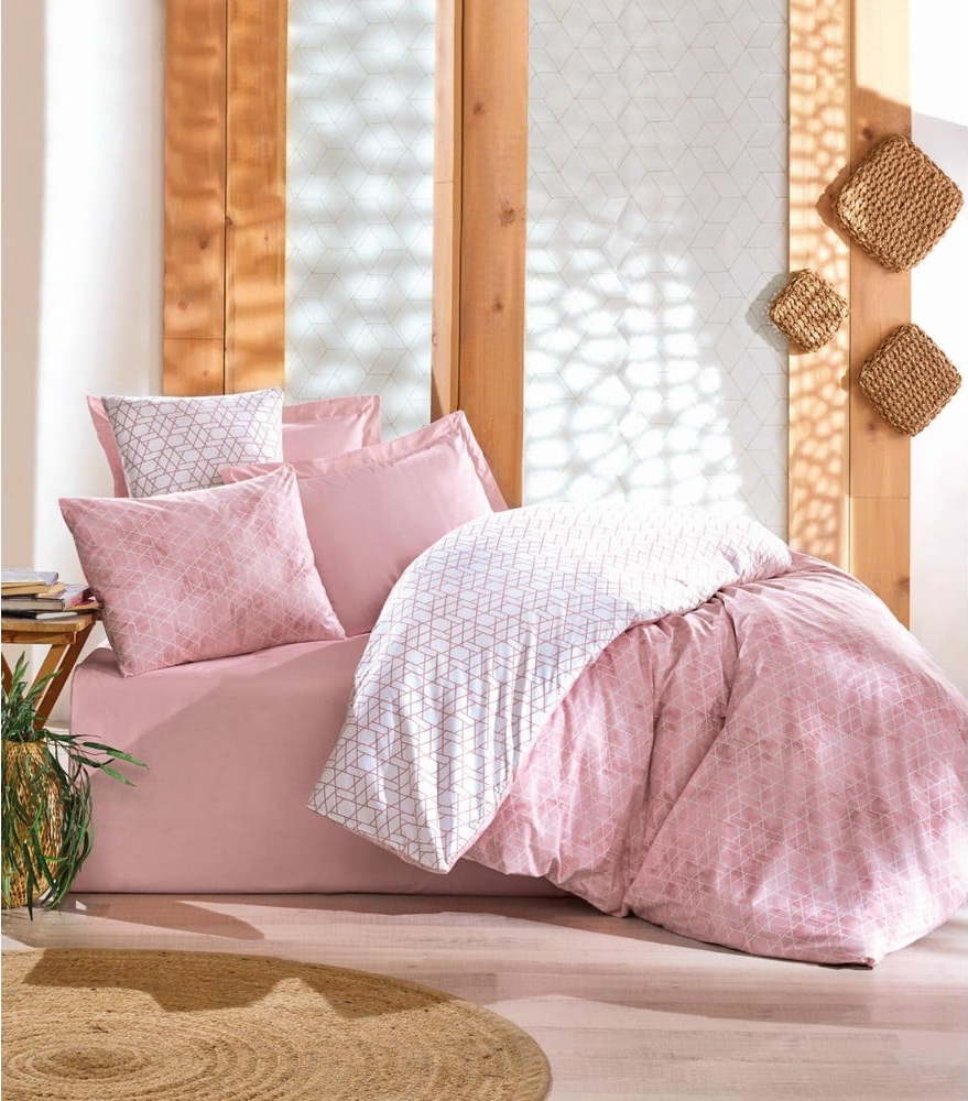 Bílé/růžové povlečení na dvoulůžko/prodloužené z bavlny Renforcé 240x220 cm Soft Geometry – Mila Home Luxury Mila Home Luxury