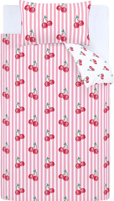 Bílé/růžové povlečení na jednolůžko 135x200 cm Disco Cherries Stripes – Catherine Lansfield Catherine Lansfield