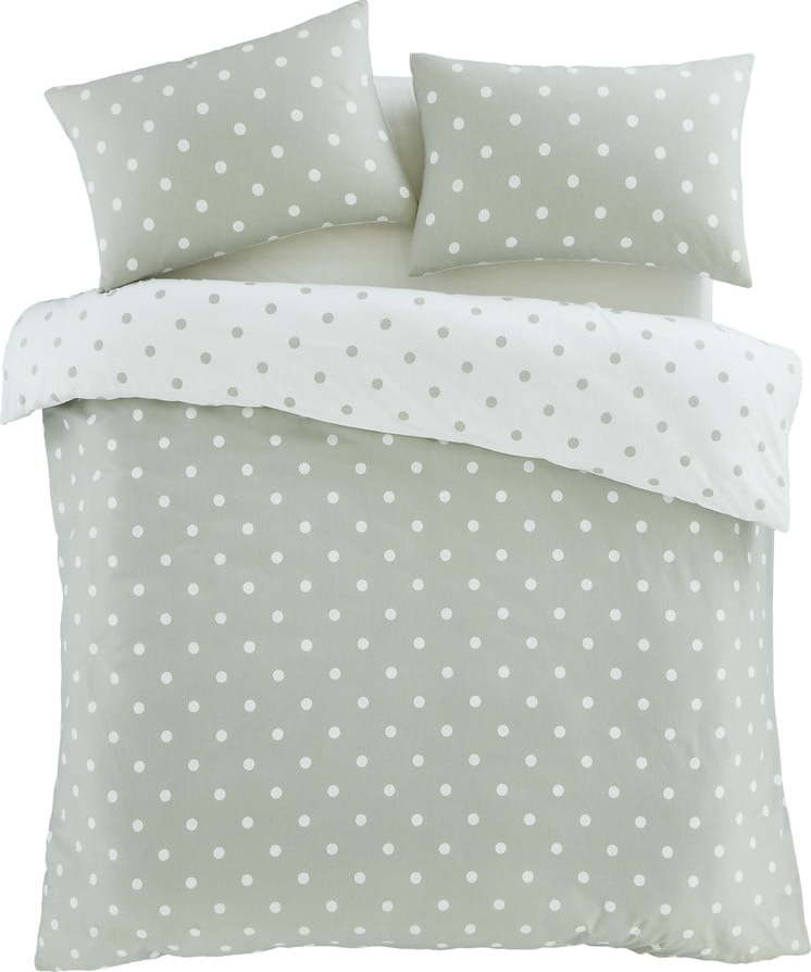 Bílé/zelené flanelové povlečení na dvoulůžko/prodloužené 230x220 cm Polka Dot – Catherine Lansfield Catherine Lansfield