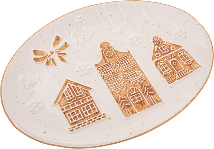 Bílý servírovací keramický talíř s vánočním motivem Christmas cottage – Dakls Dakls