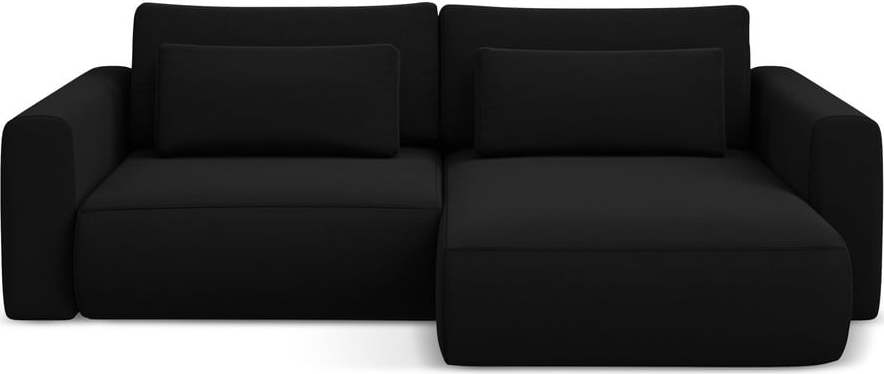 Černá sametová rozkládací/s úložným prostorem rohová pohovka (pravý roh/s lenoškou) Kapua – Makamii Makamii