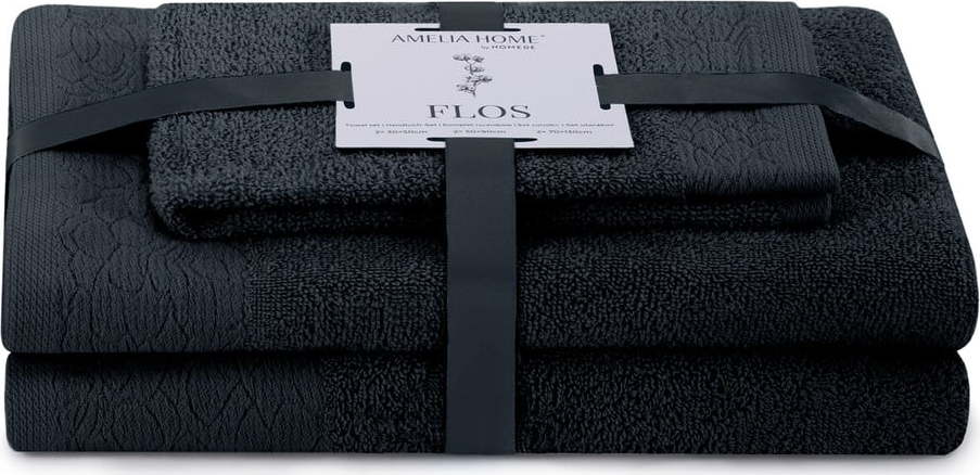 Černé froté bavlněné ručníky a osušky v sadě 3 ks Flos – Restilo Restilo