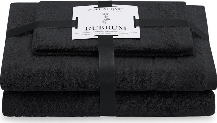 Černé froté bavlněné ručníky a osušky v sadě 3 ks Rubrum – Restilo Restilo