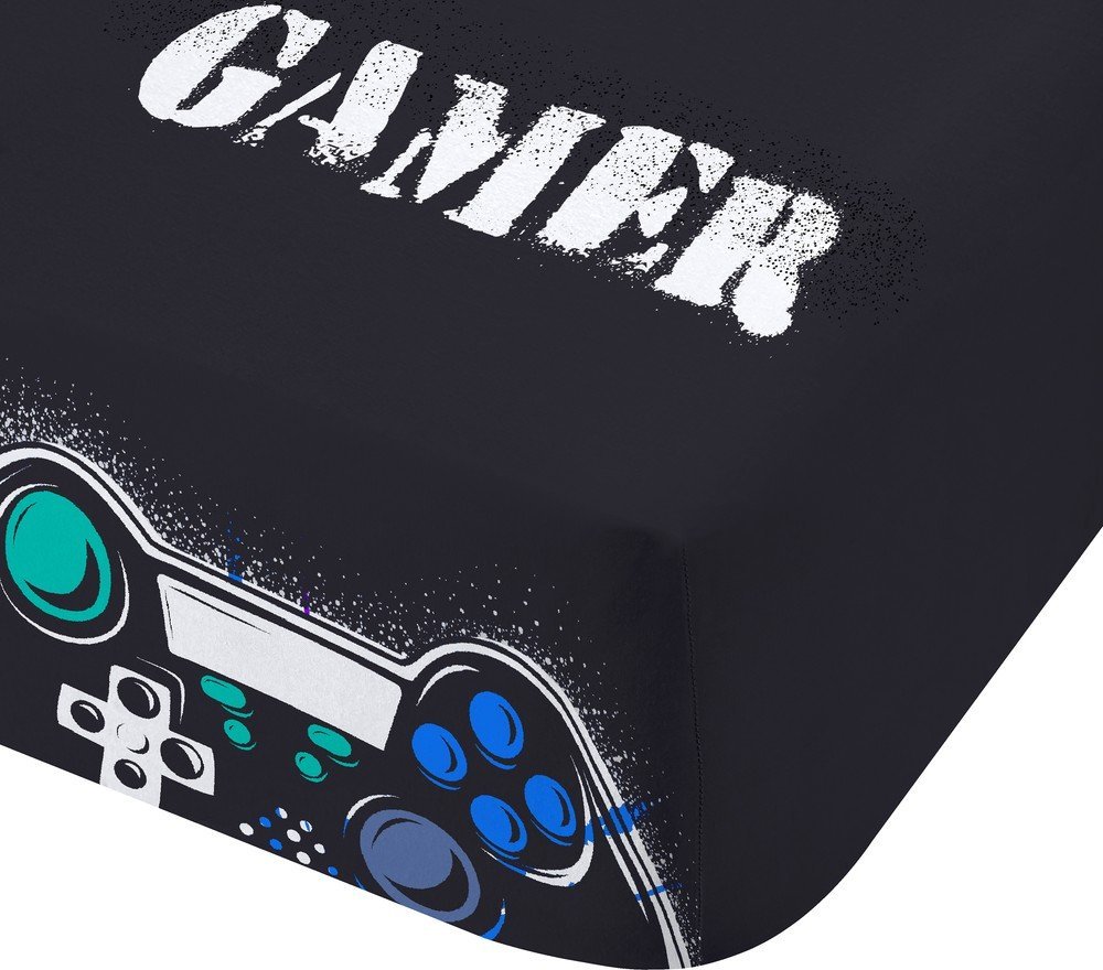 Černé napínací dětské prostěradlo na dvoulůžko 135x190 cm Game Over – Catherine Lansfield Catherine Lansfield