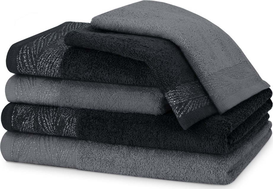 Černé/šedé froté bavlněné ručníky a osušky v sadě 6 ks Allium – Restilo Restilo