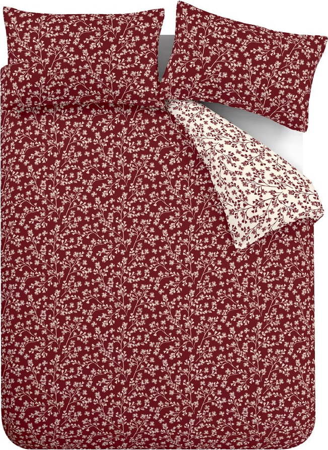 Červené flanelové povlečení na dvoulůžko/prodloužené 230x220 cm Grace Floral Leaf – Catherine Lansfield Catherine Lansfield