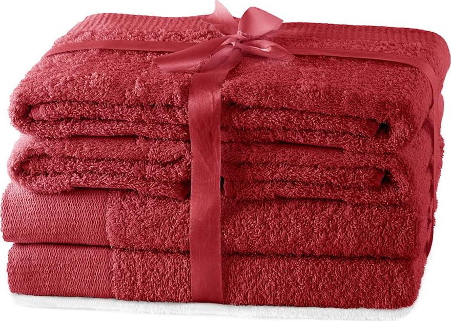 Červené froté bavlněné ručníky a osušky v sadě 6 ks Amari – Restilo Restilo