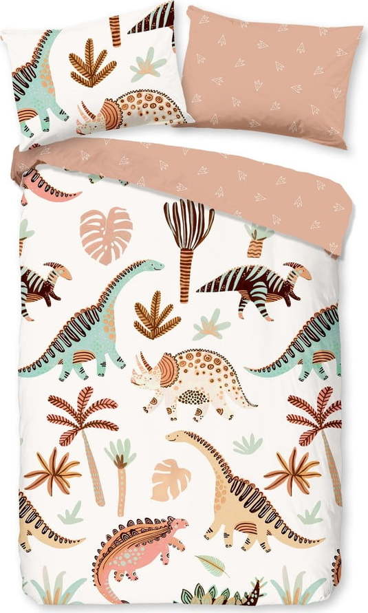Hnědé/béžové bavlněné dětské povlečení do postýlky 100x135 cm Dino – Good Morning GOOD MORNING